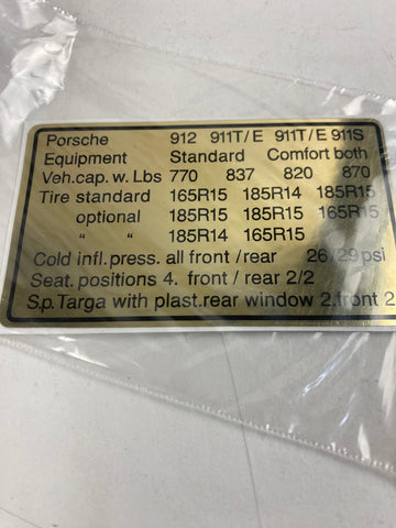 Porsche 911 / 912 - bandenmaat sticker