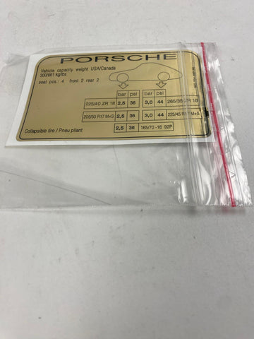 Porsche 964 / 965 - bandenmaat / bandendruk sticker