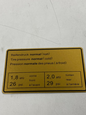 Porsche 911 - bandendruk plaat sticker ( aluminium )