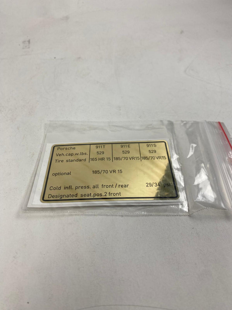 Porsche 911t /911e / 911s - bandenmaat / bandendruk sticker